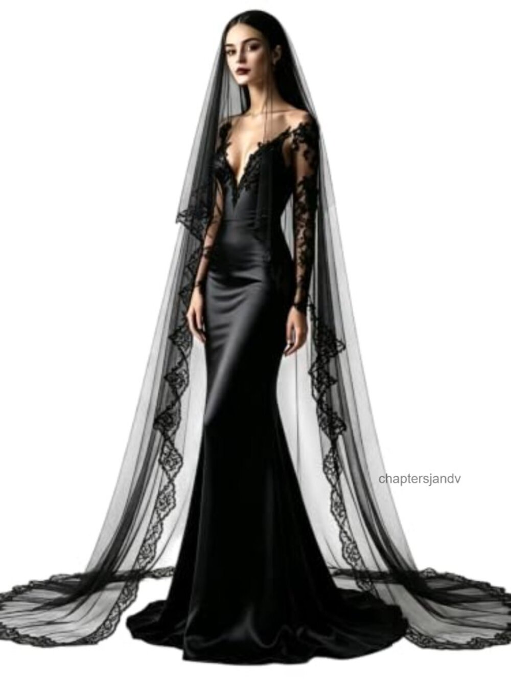 Long Lace Tulle Cathedral Veil Gothic Bridal Hair Accessory
